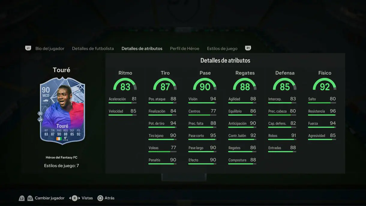 Stats in game Touré Héroe del Fantasy FC EA Sports FC 24 Ultimate Team