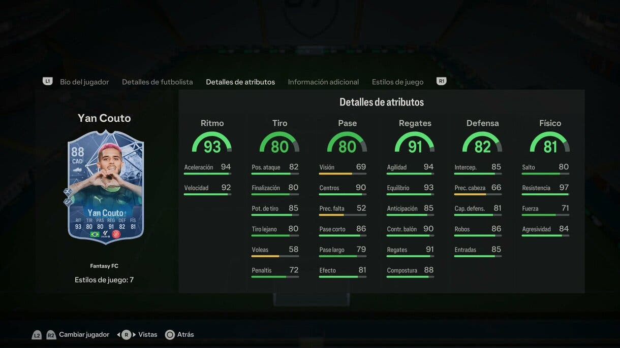 Stats in game Yan Couto Fantasy FC EA Sports FC 24 Ultimate Team