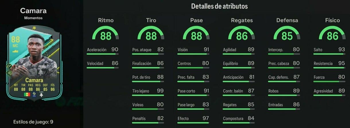 Stats in game Camara Moments EA Sports FC 24 Ultimate Team