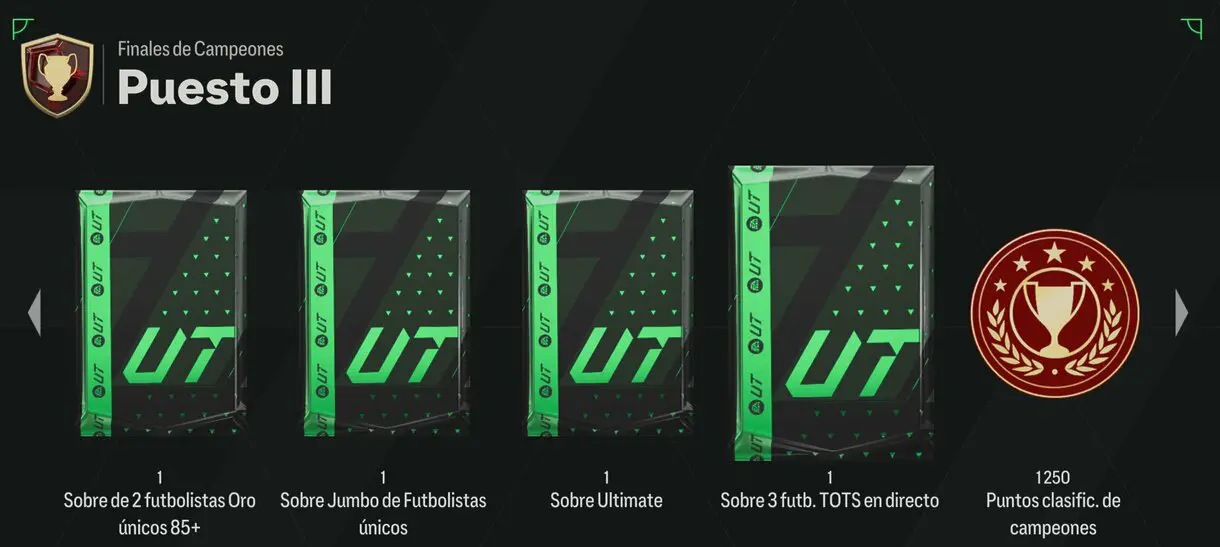 Parte de las recompensas del Puesto III de Finales de Campeones de Champions EA Sports FC 24 Ultimate Team