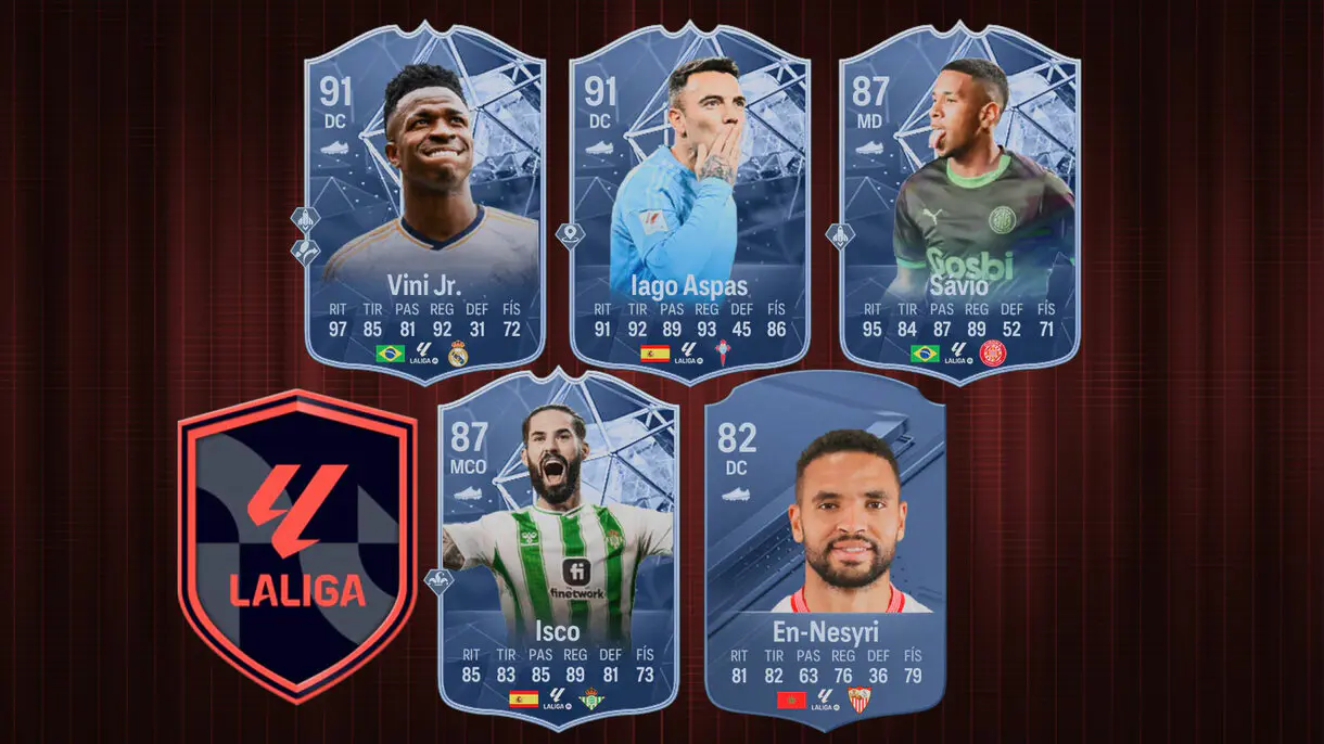 Cartas Vini Jr. POTM, Aspas Fantasy FC, Sávio Future Stars, Isco FC Versus de Fuego y En-Nesyri oro EA Sports FC 24 Ultimate Team