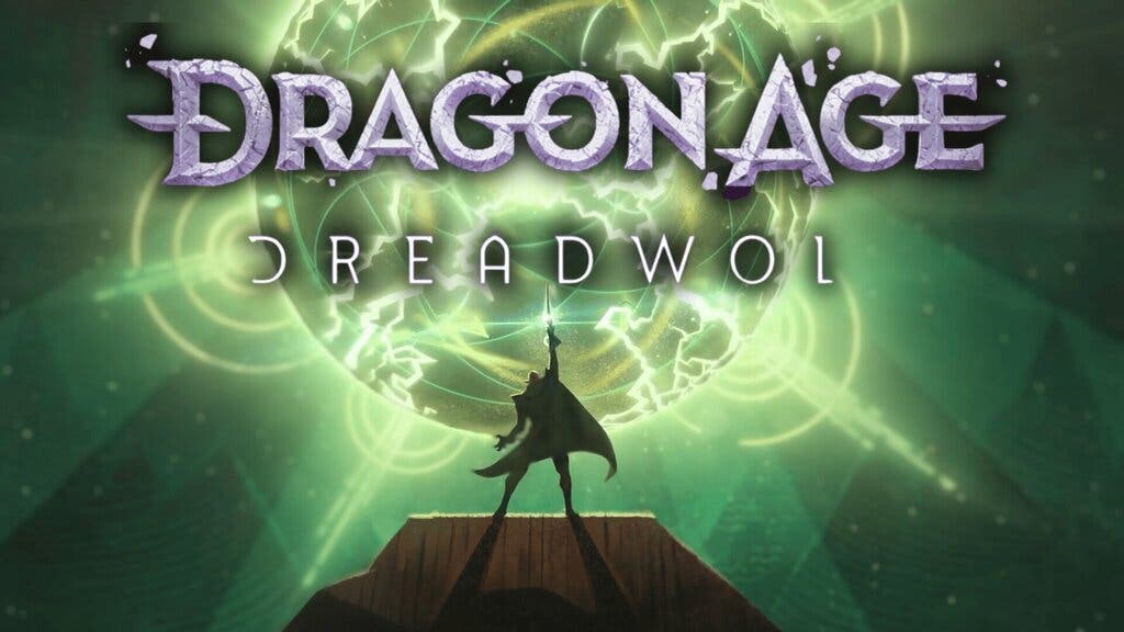 Solas, personaje de Dragon Age detrás del logotipo de Dragon Age: Dreadwolf