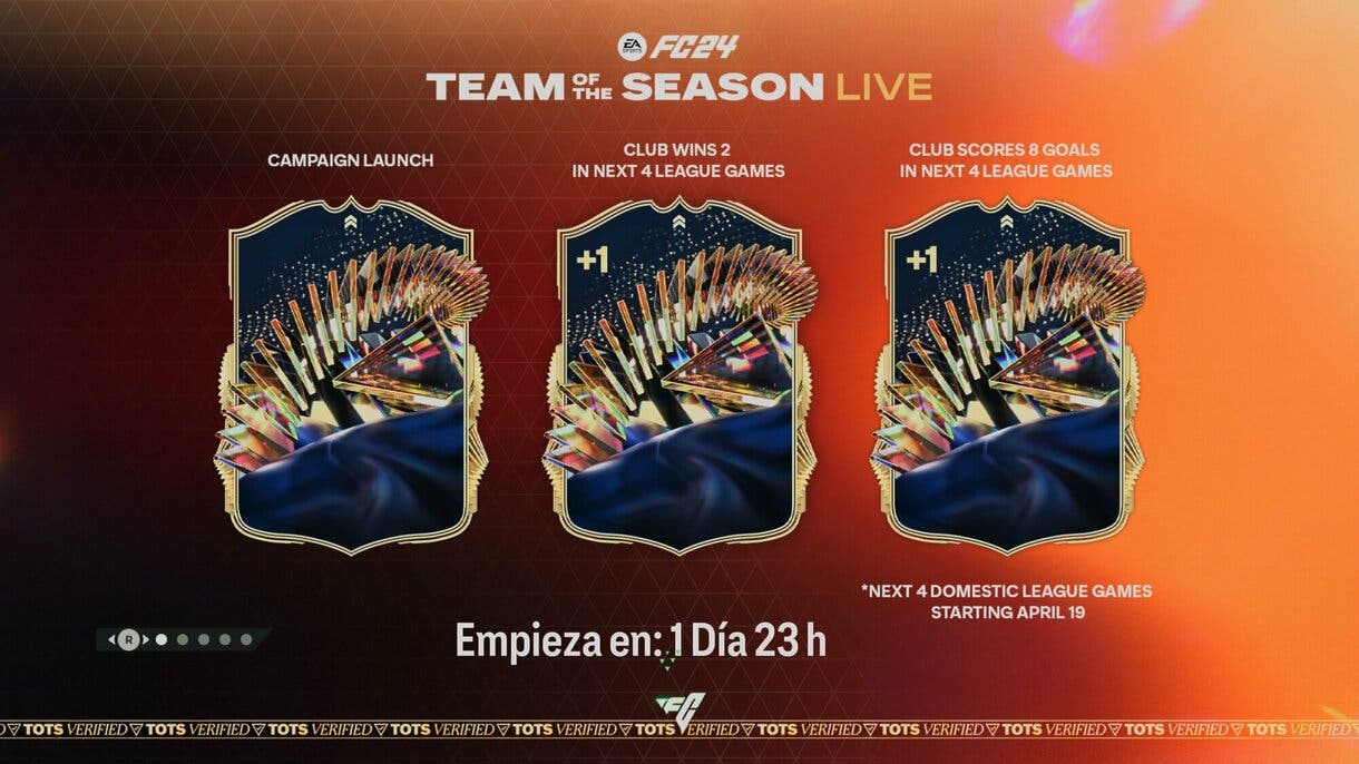 Pantalla de carga EA Sports FC 24 Ultimate Team que explica el sistema de mejoras de los TOTS LIVE.