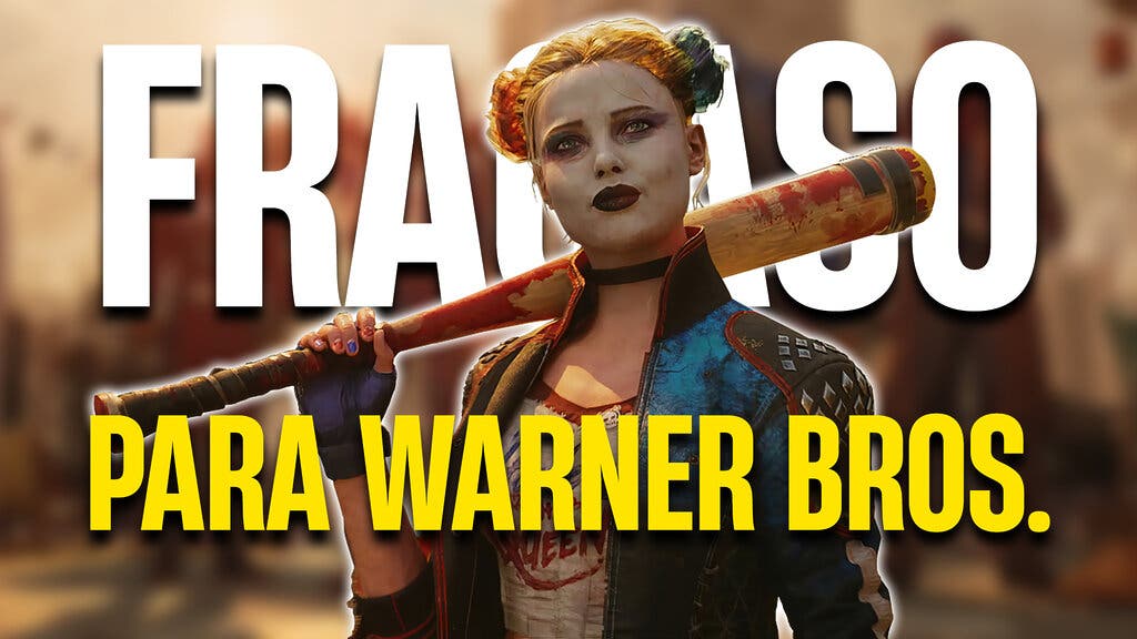 Harley Quinn del juego Suicide Squad Kill the Justice League junto al texto Fracaso para Warner Bros