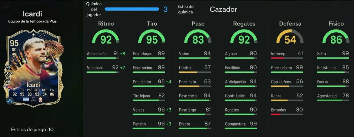 Stats in game Icardi TOTS Plus EA Sports FC 24 Ultimate Team