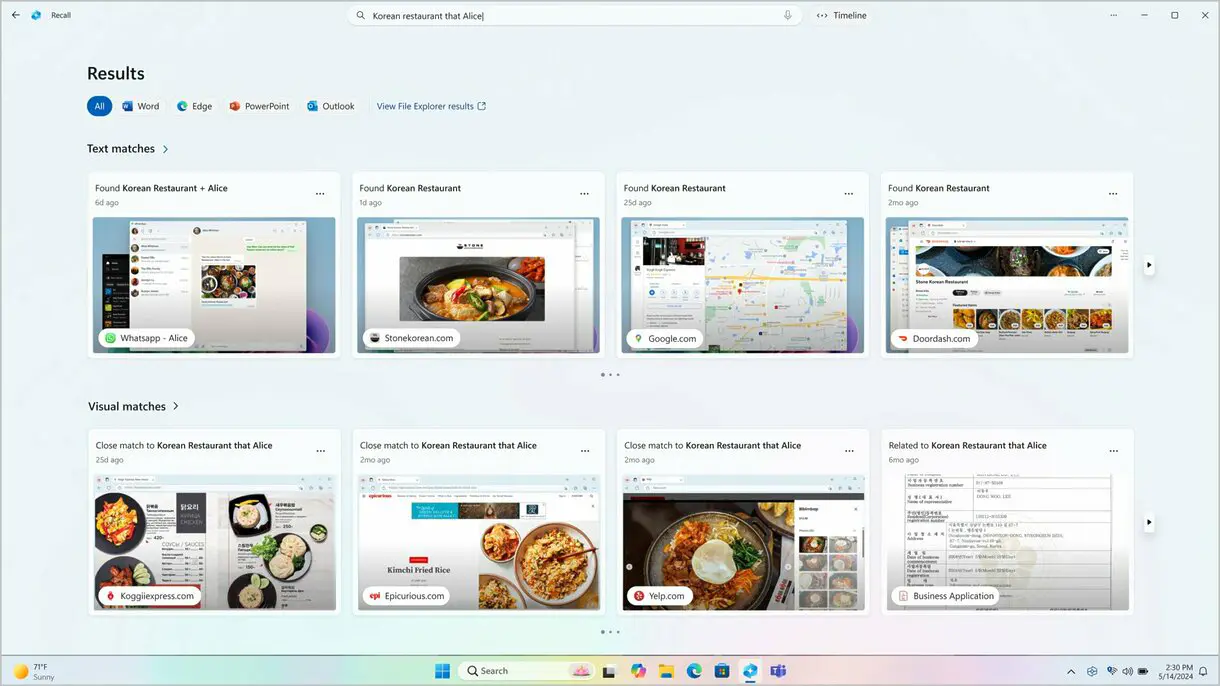 Capturas de pantalla de Windows Recall.