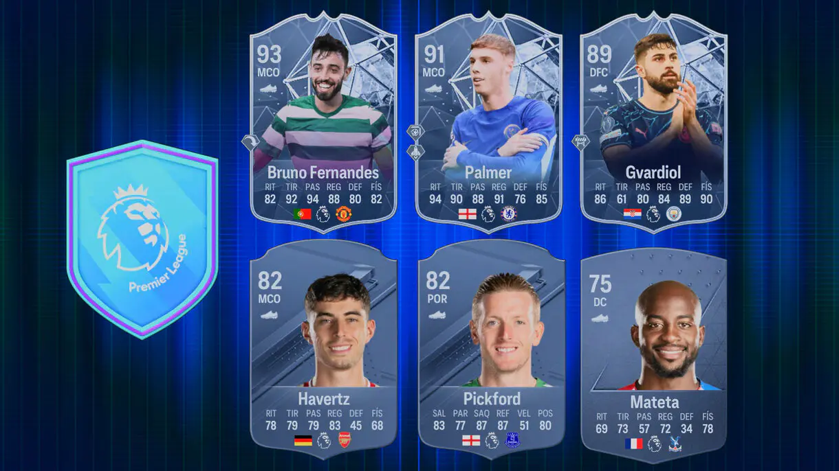Diseño con algunas de las mejores cartas en EA Sports FC 24 Ultimate Team de los nominados al POTM de la Premier League de abril