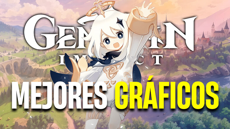 Paimon junto al logo de Genshin Impact y el texto Mejores gráficos