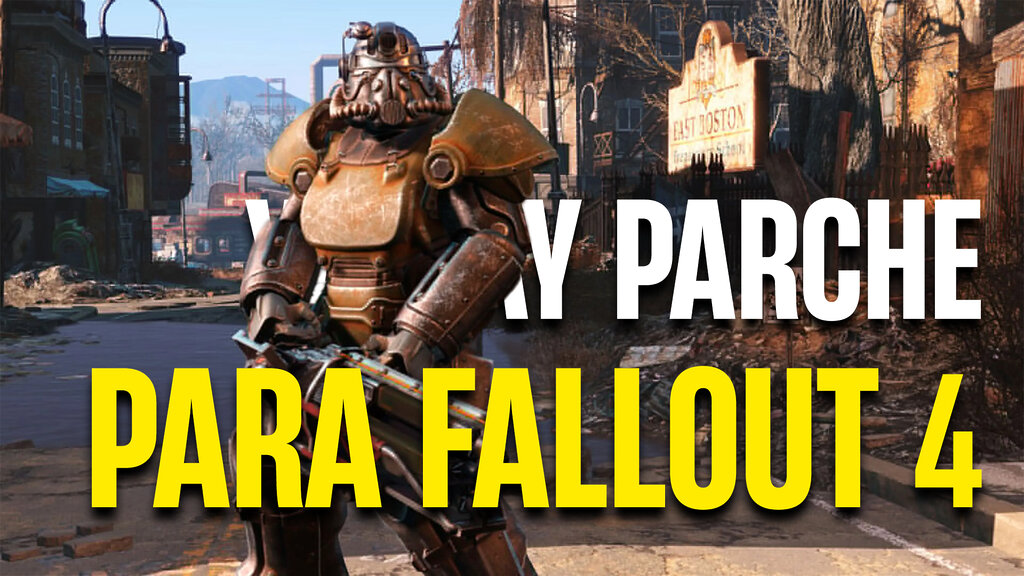 Personaje de Fallout 4 junto al texto ya hay parche para fallout 4