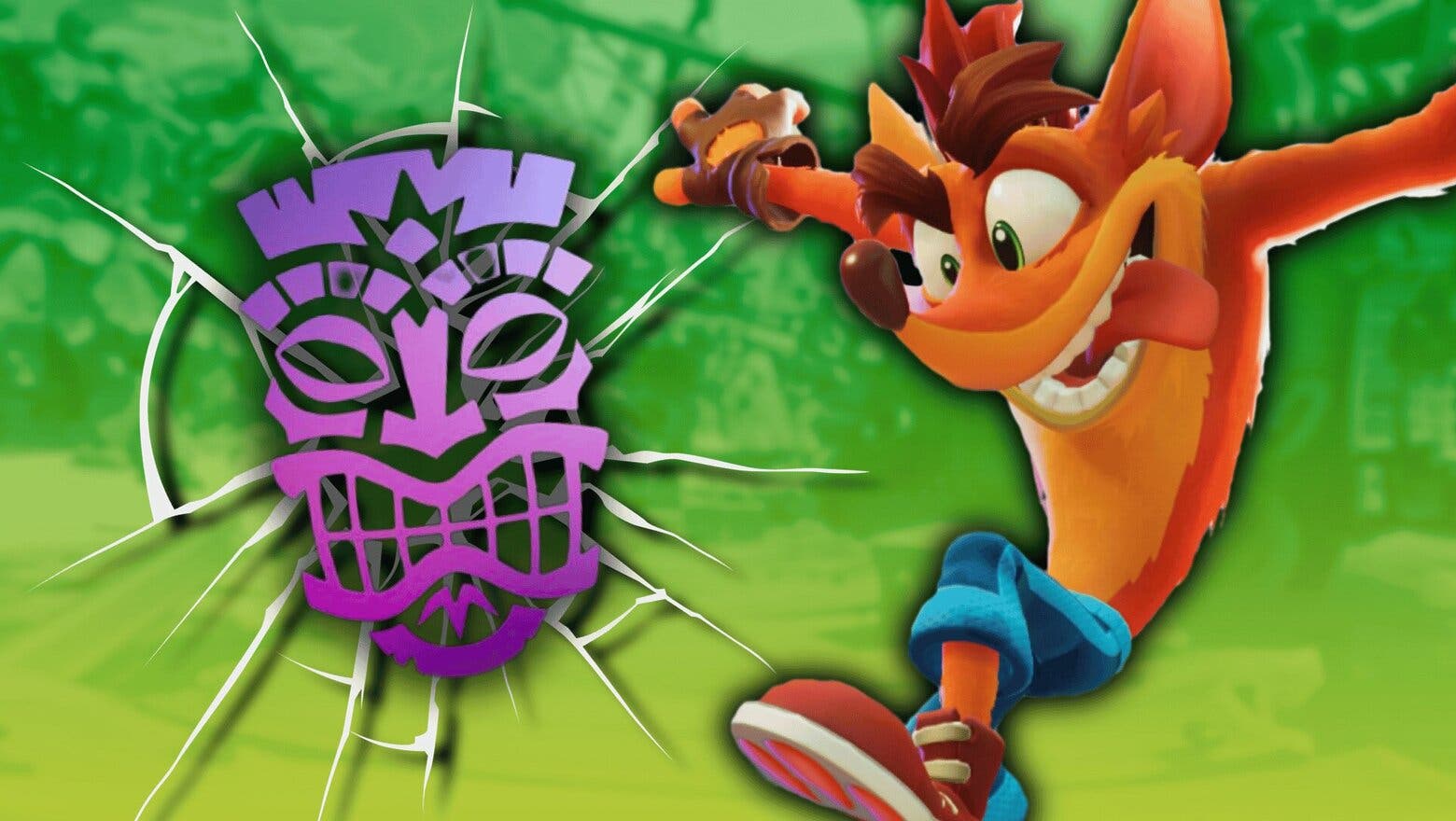 Crash junto al nuevo logotipo de Toys for Bob