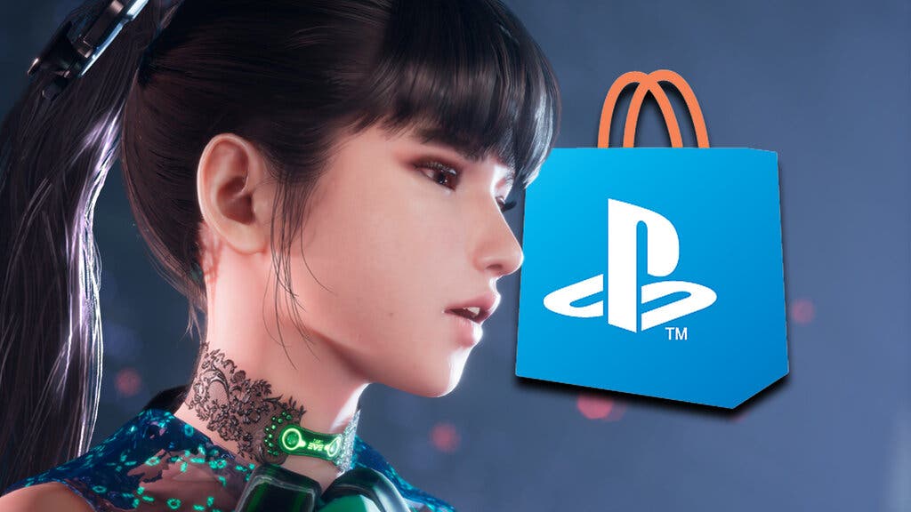 Protagonista de Stellar Blade junto al logo de PlayStation Store