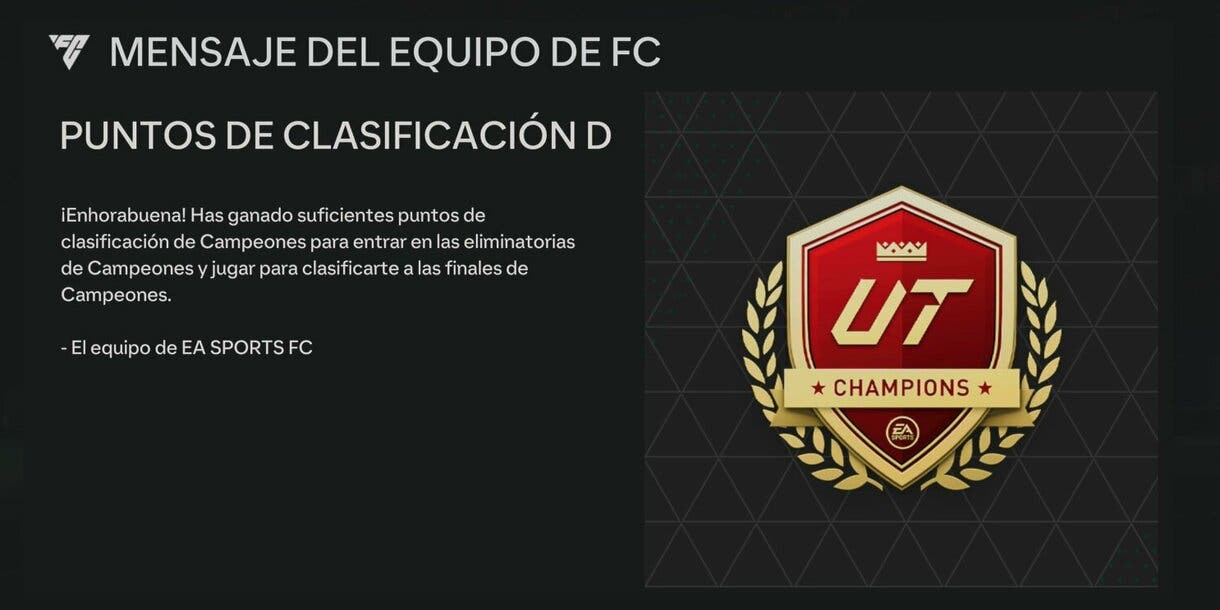 Mensaje sobre los puntos de clasificación de Champions EA Sports FC 24 Ultimate Team