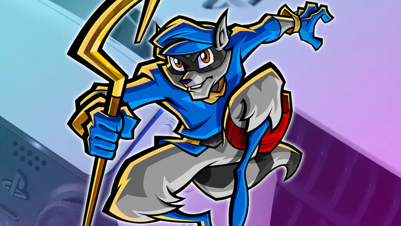Render de Sly Cooper con PS5 de fondo