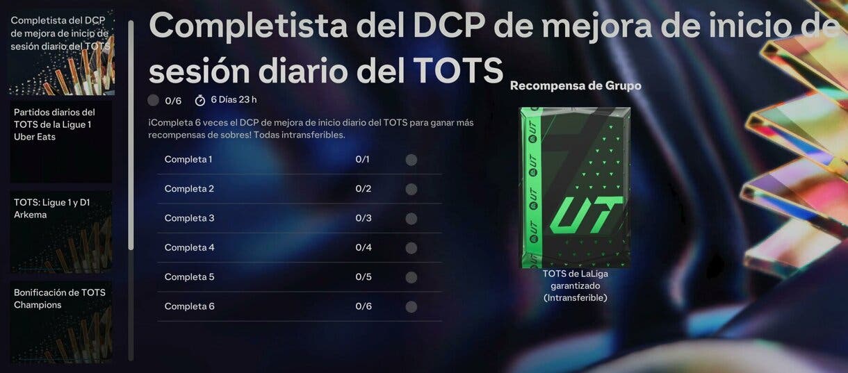 Grupo de objetivos Completista del DCP de mejora de inicio de sesión diario del TOTS EA Sports FC 24 Ultimate Team