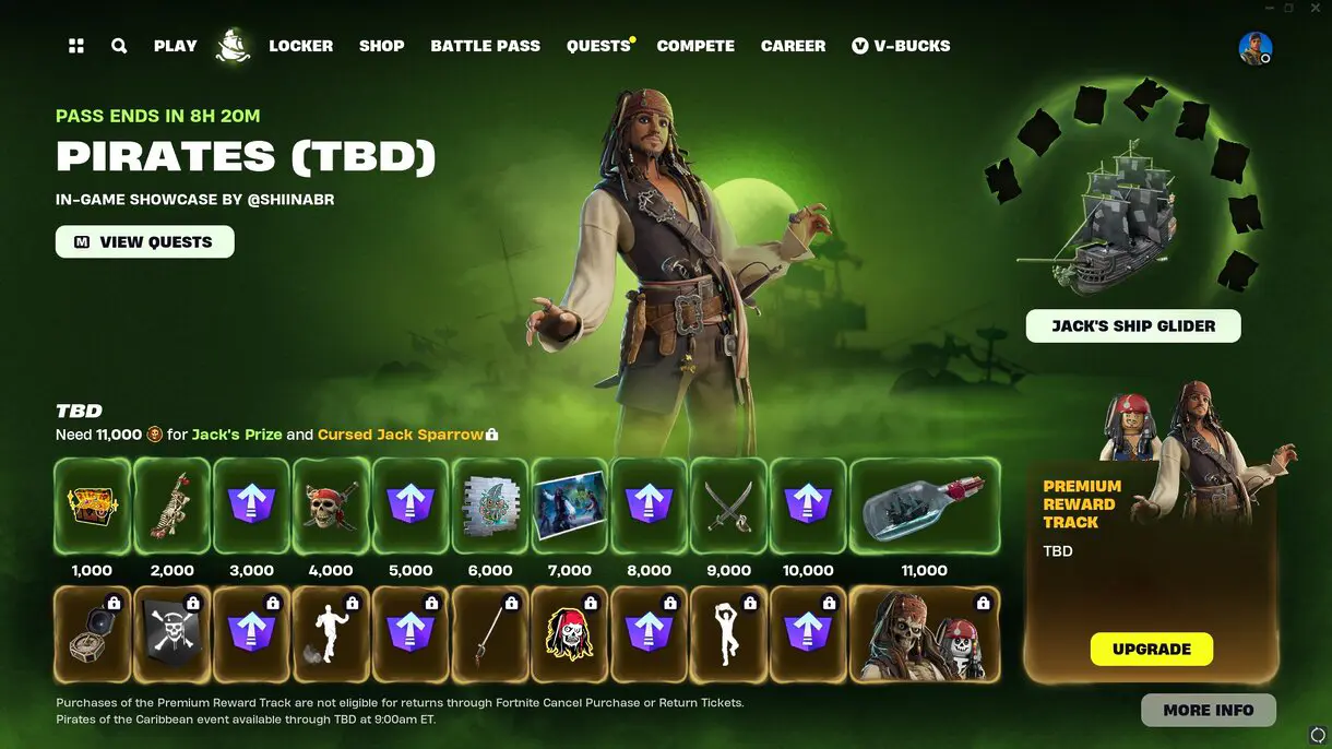 Así será el Pase de Piratas del Caribe de Fortnite