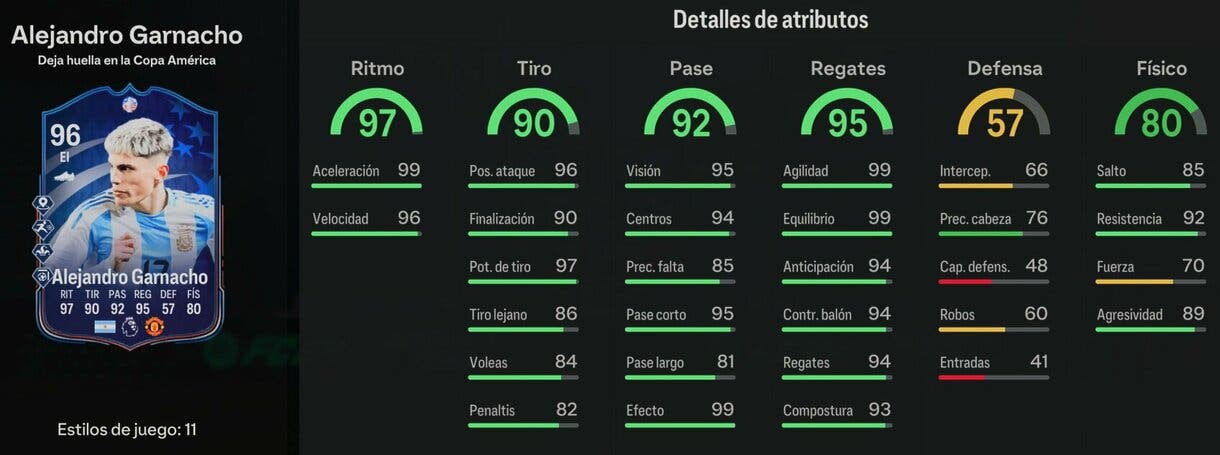 Stats in game Garnacho Deja huella EA Sports FC 24 Ultimate Team