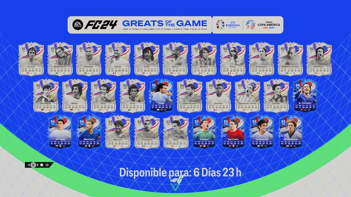 Pantalla de carga con todos los nuevos Iconos y Héroes Greats of the Game transferibles EA Sports FC 24 Ultimate Team