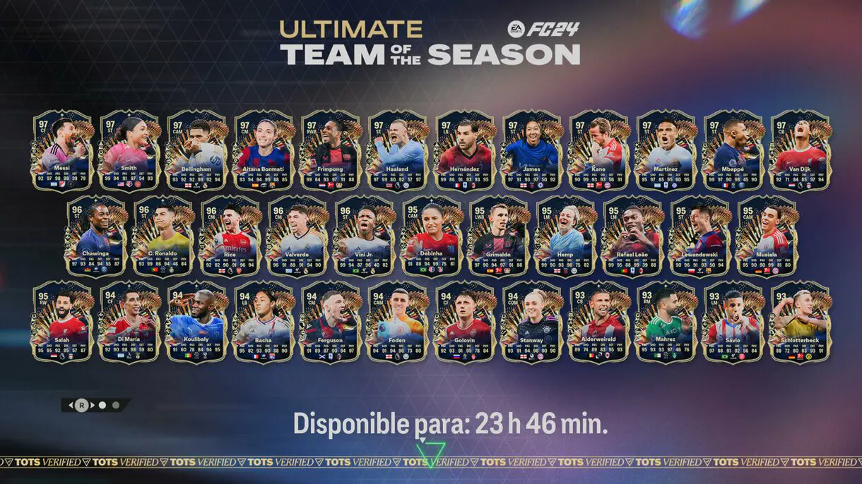 Pantalla de carga con todas las cartas del TOTS Ultimate EA Sports FC 24 Ultimate Team