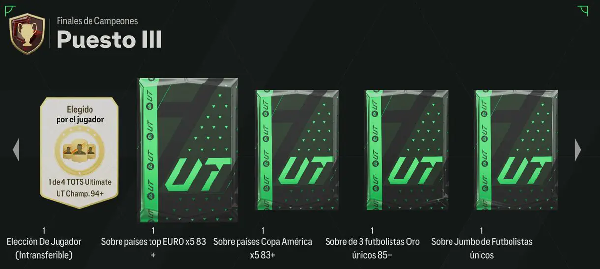 Parte de las recompensas del puesto III de Champions en la temporada 7 de EA Sports FC 24 Ultimate Team