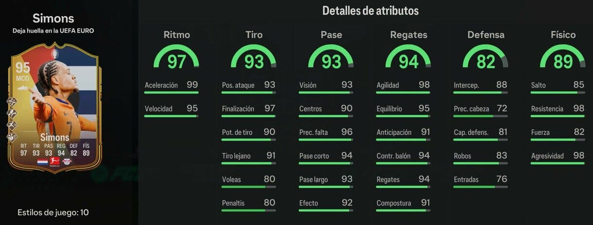 Stats in game Xavi Simons Deja huella EA Sports FC 24 Ultimate Team