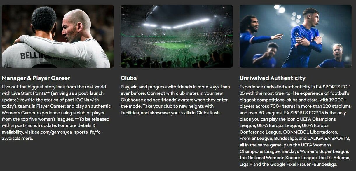 Parte de las novedades mostradas desde la web oficial de EA Sports FC 25, entre ellas las de los modo Carrera