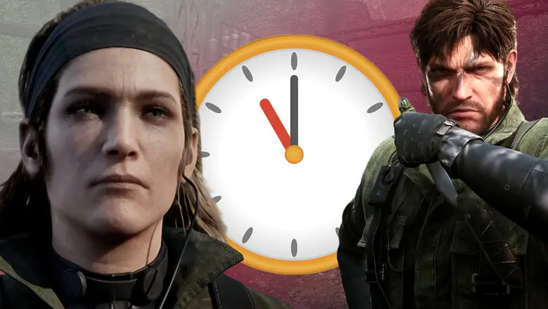 Naked Snake y The Boss junto a un icono de un reloj