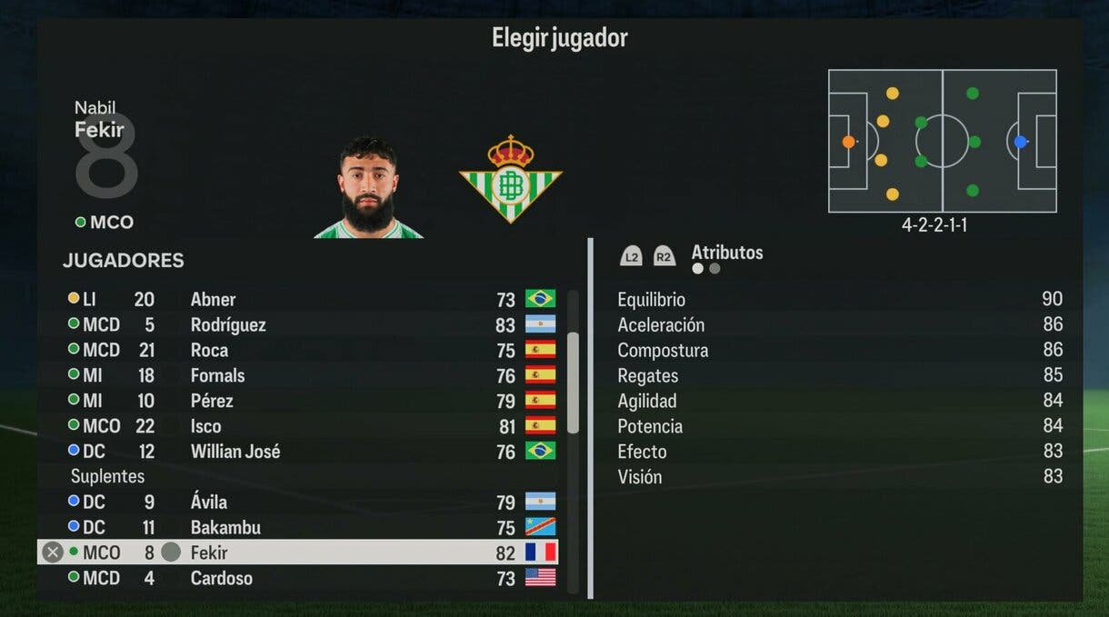 Elegir jugador en el modo carrera de jugador mostrando a Fekir como opción EA Sports FC 24