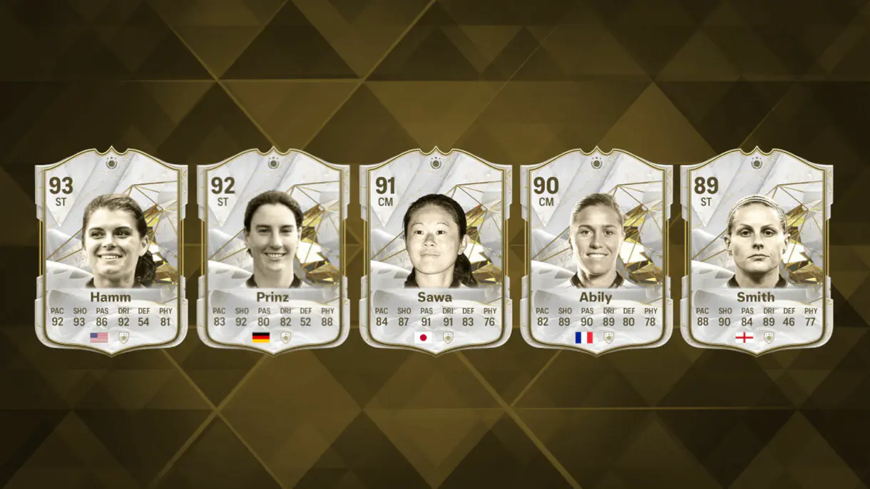 Diseño con las cartas Icono básicas de Hamm, Prinz, Sawa, Abily y Smith de EA Sports FC 24 Ultimate Team