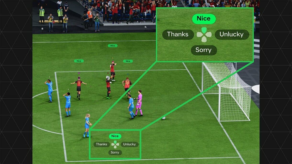 Partido de Rush en EA Sports FC 25 mostrando cuatro mensajes rápidos