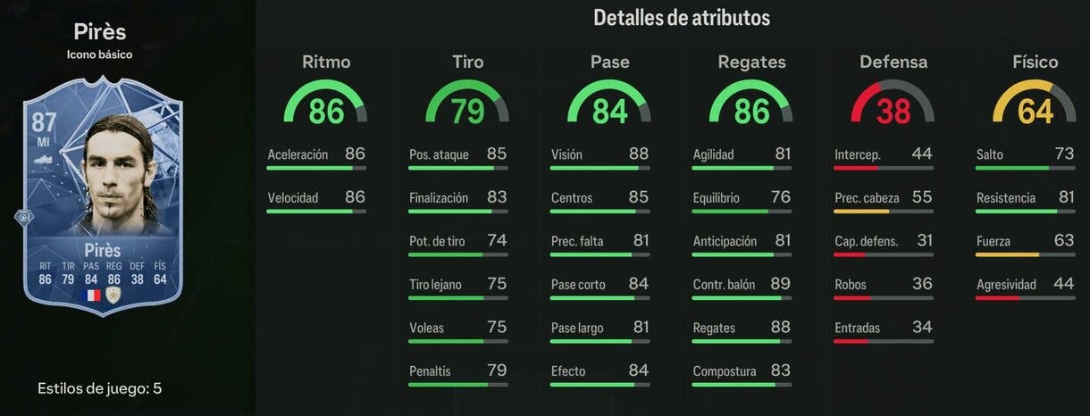 Stats in game Pirés Icono básico EA Sports FC 24 Ultimate Team