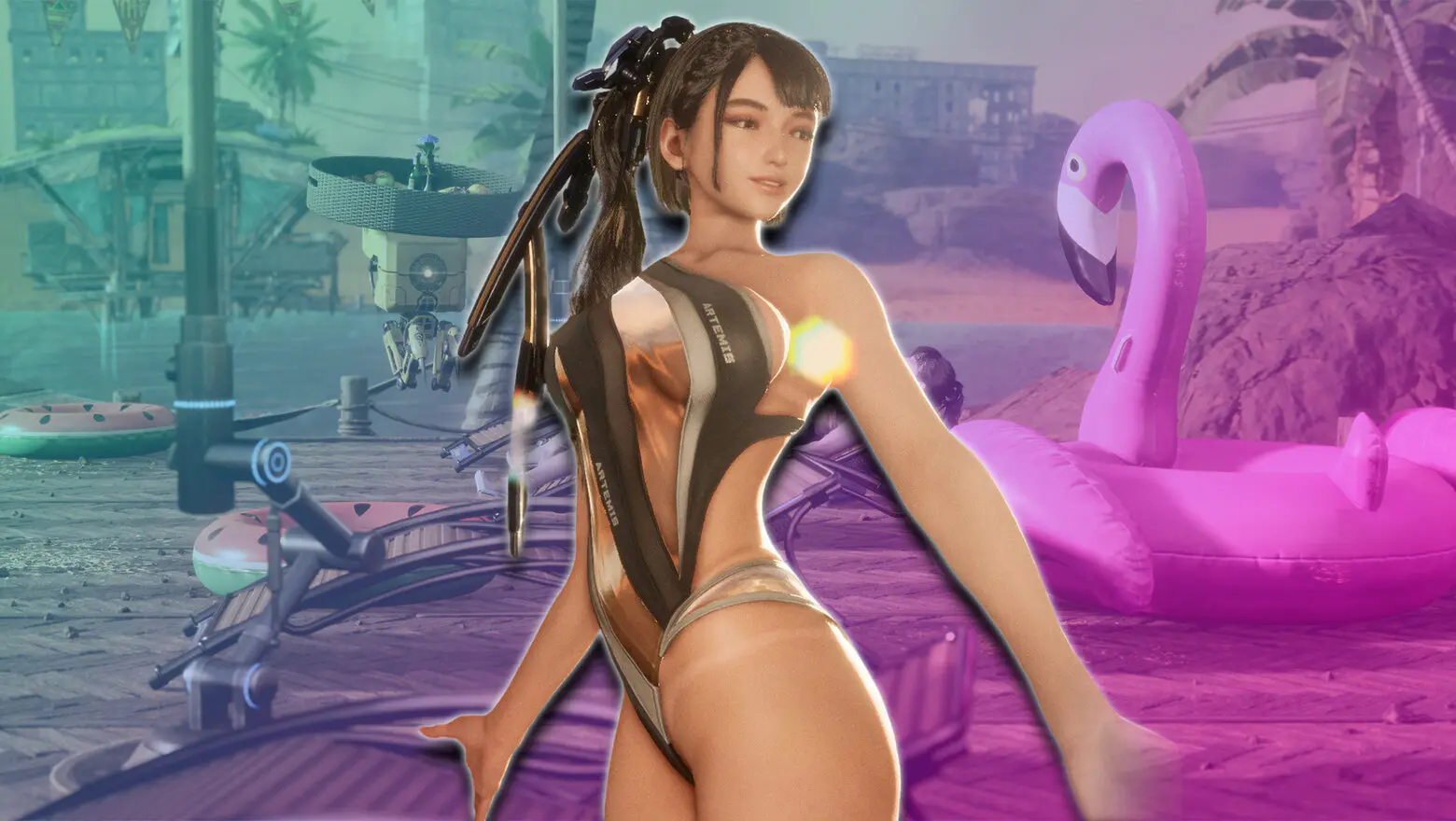 Protagonista de Stellar Blade en traje de baño veraniego