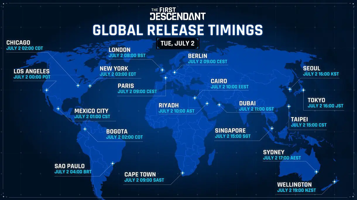 The First Descendant, horarios por países