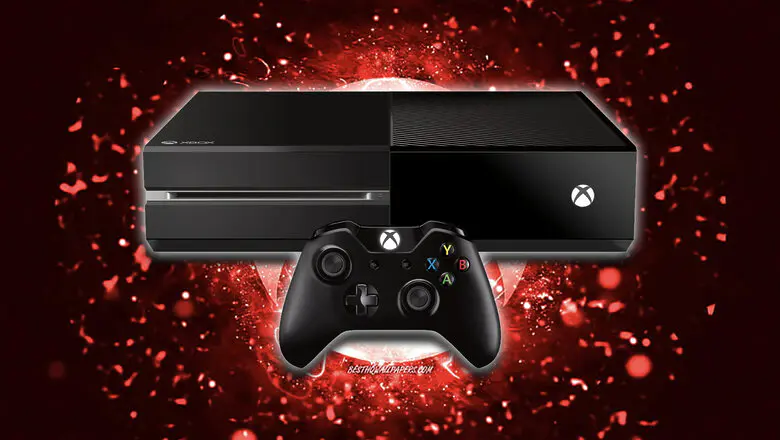 Xbox One con un fondo abstracto rojo oscuro