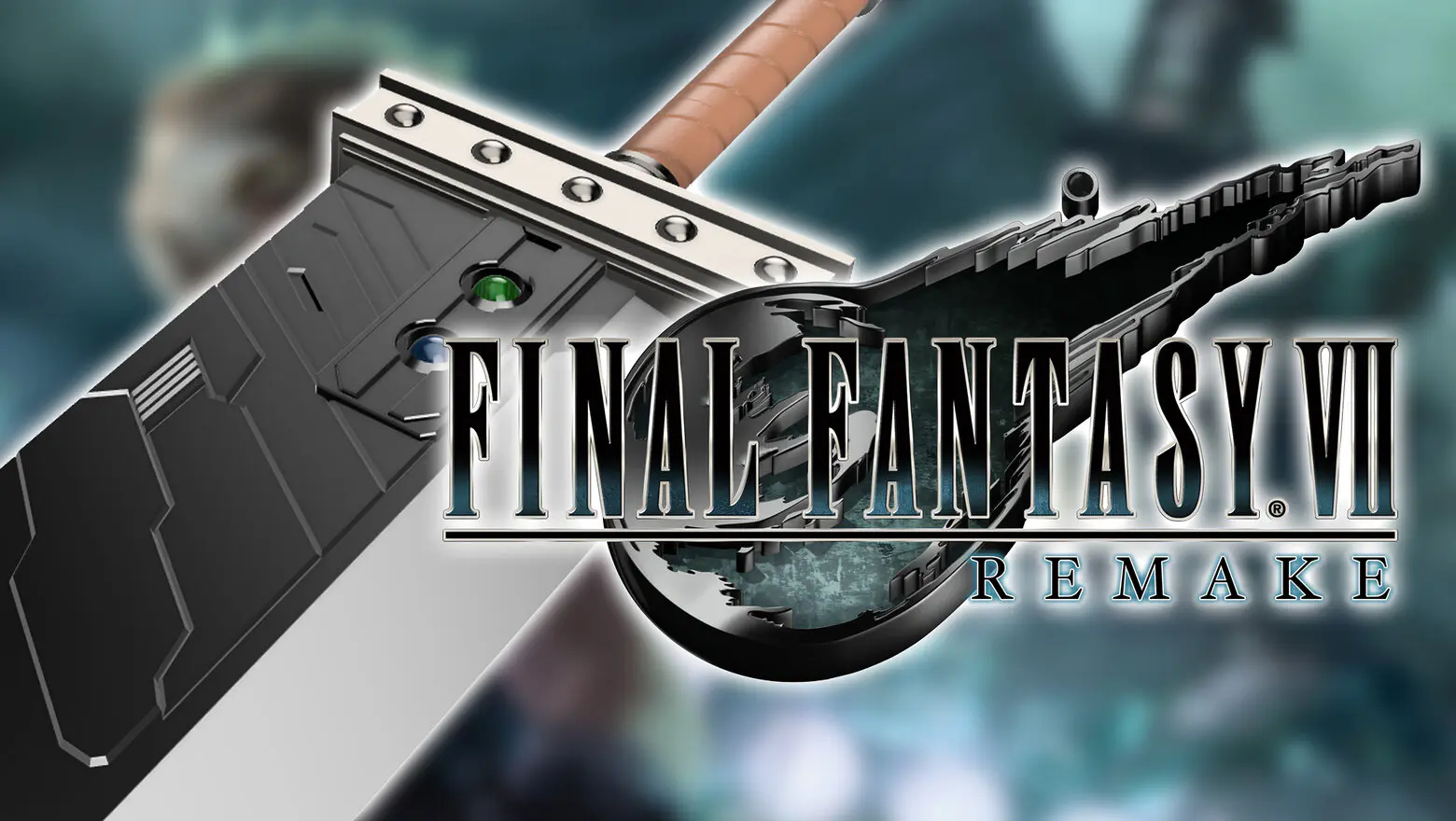 El logo de Final Fantasy VII Remake junto a un render de la espada de Cloud