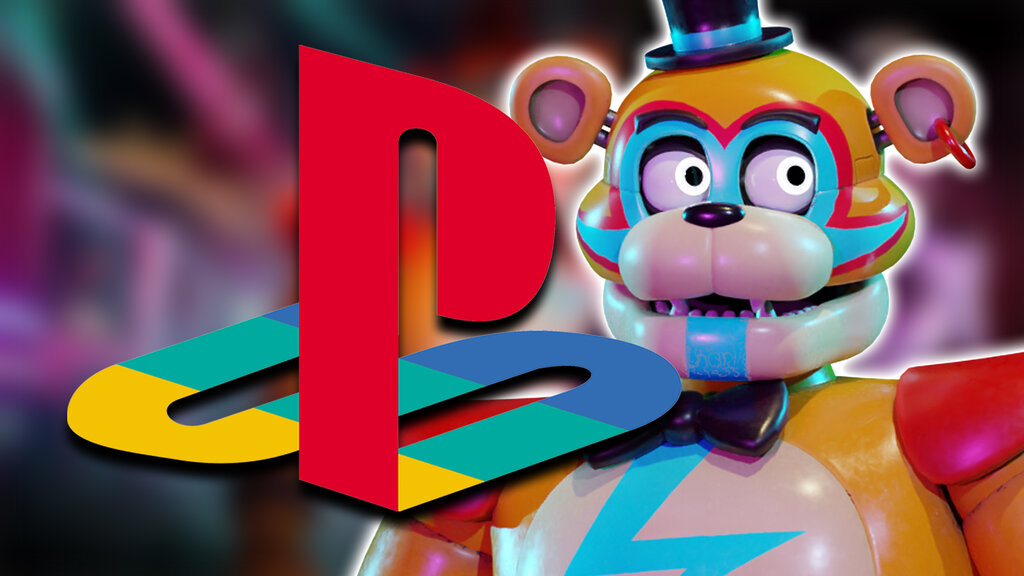 Animatronik de Five Nights at Freddy's Security Breach junto al logo de PlayStation