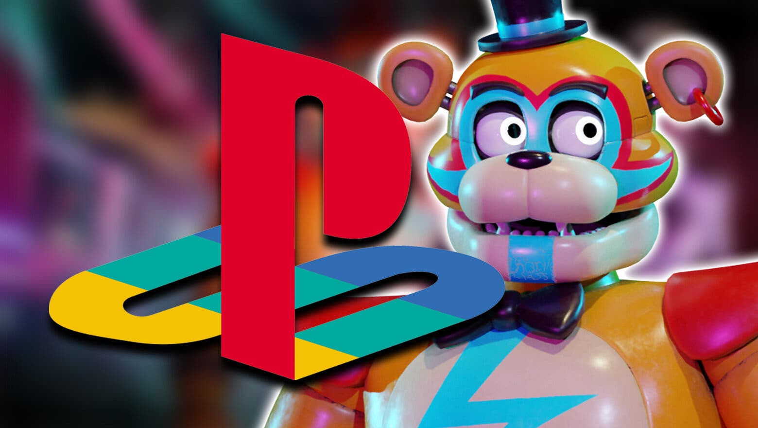 Animatronik de Five Nights at Freddy's Security Breach junto al logo de PlayStation