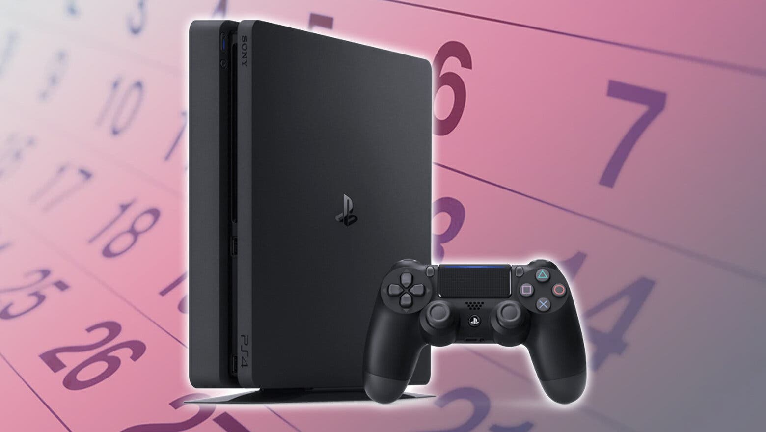 Imagen de una PS4 con un calendario de fondo