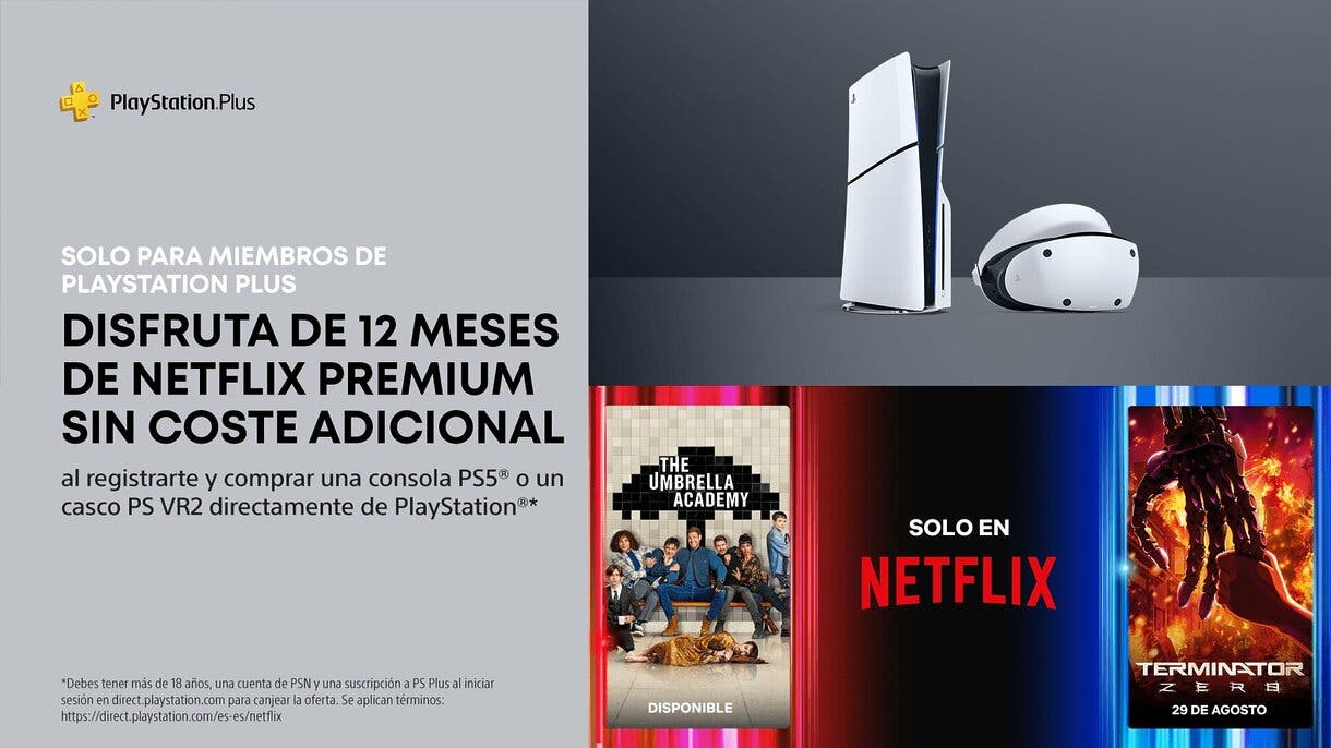 Compra una PS5 o unas PS VR2 y recibe un año de Netflix totalmente GRATIS si eres usuario de PS Plus