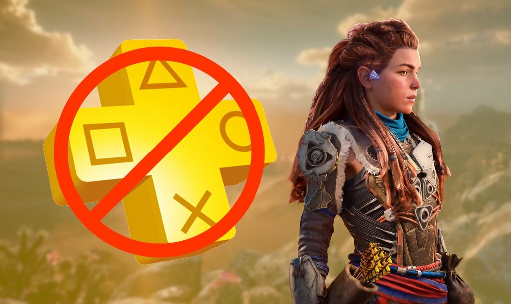 logo psplus con señal de prohibido aloy de Horizon de fondo