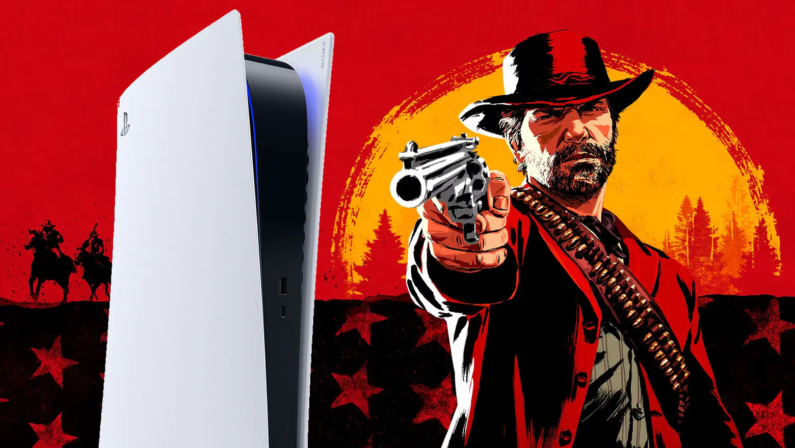 Arte oficial de Red Dead Redemption 2 con una PS5 incluida
