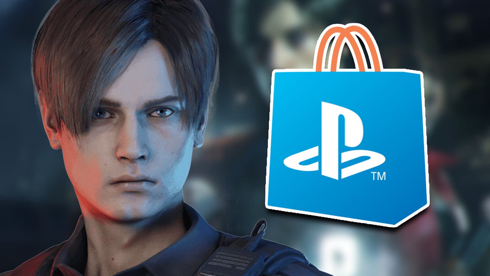 Rostro de Leon de Resident Evil 2 junto al lodo de PS Store