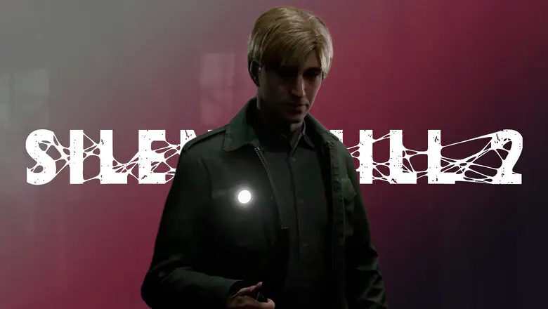 Render de James, protagonista de Silent Hill 2 Remake, y el logo del juego tras él