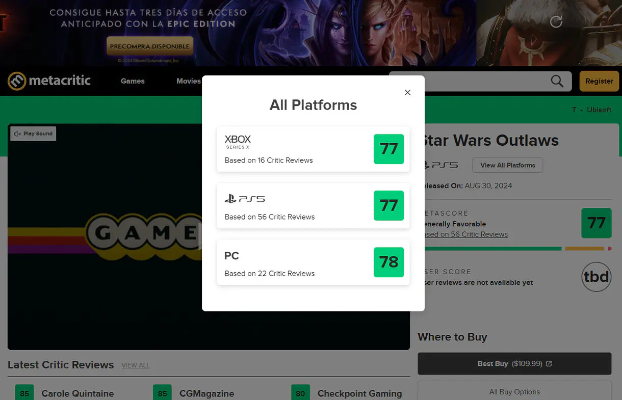 Star Wars Outlaws recibe sus primeras notas en Metacritic