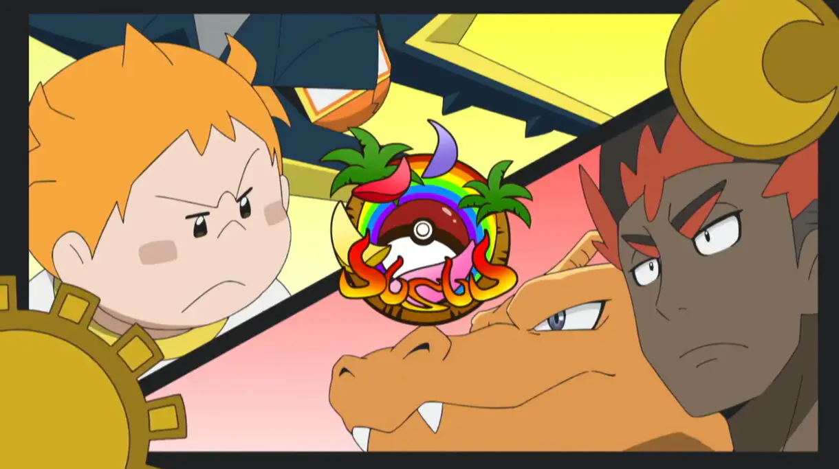 Anime Pokemon Kiawe vs Chris
