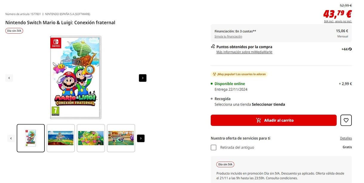 Mario & Luigi: Conexión Fraternal 'Día sin IVA' MediaMarkt