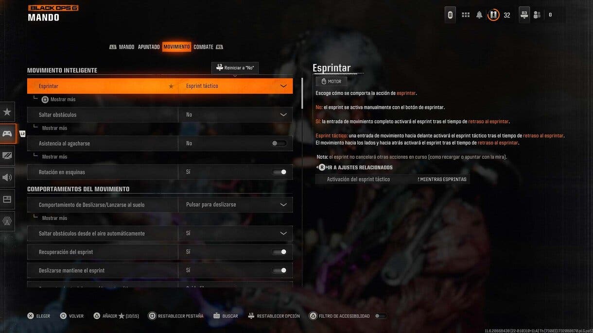 Configuración de movimiento en Call of Duty