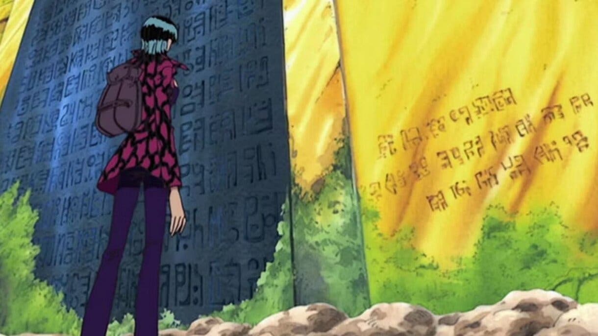 Nico Robin leyendo poneglyph