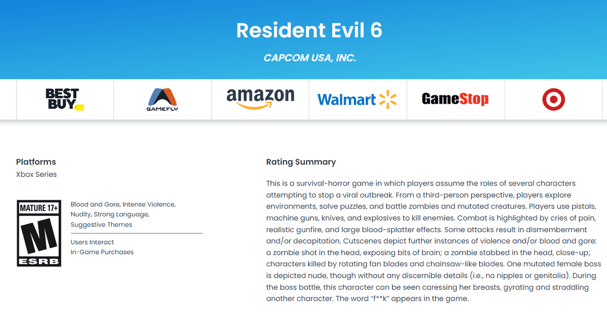 La ESRB califica una versión de Resident Evil 6 para PS5 y Xbox Series X/S