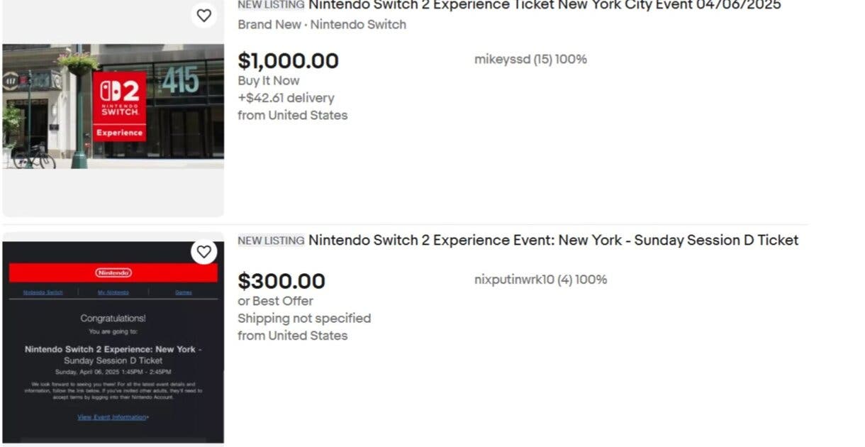 Las entradas para probar Nintendo Switch 2 ya se revenden a precios excesivos en Ebay