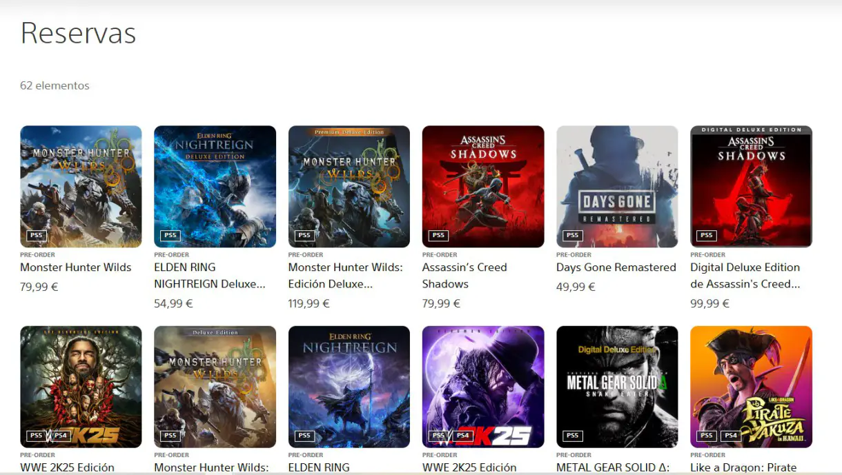 Top reservas PS Store